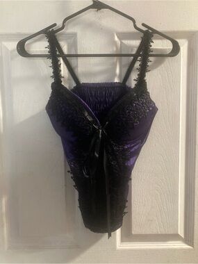 Seductions Purple Satin Lace Bustier Top
